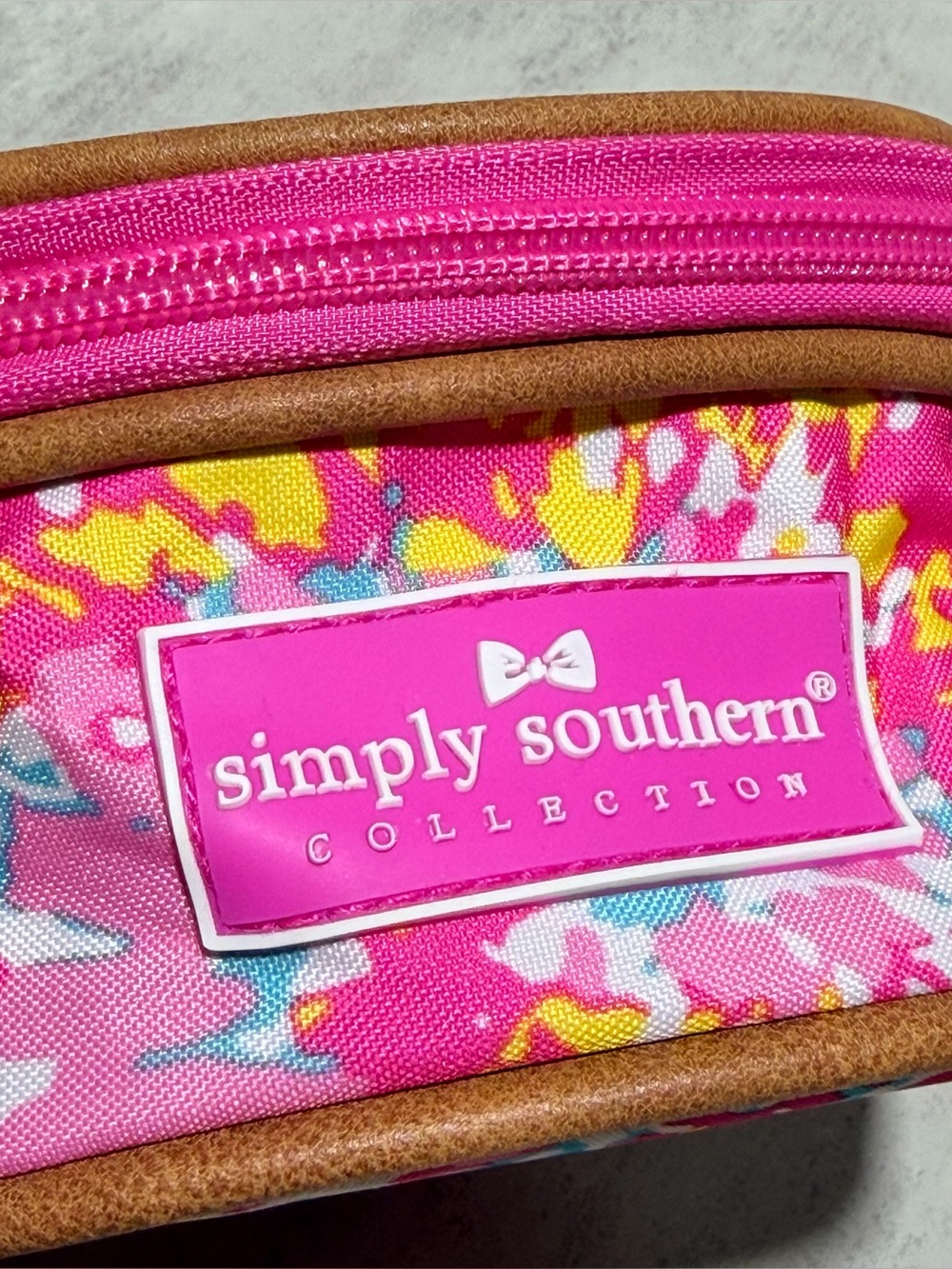 Simply Southern Pink Floral Cosmetic Pouch with Multicolor Accents